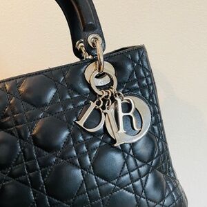 CHRISTIAN DIOR Black Medium Cannage Lady Dior Bag